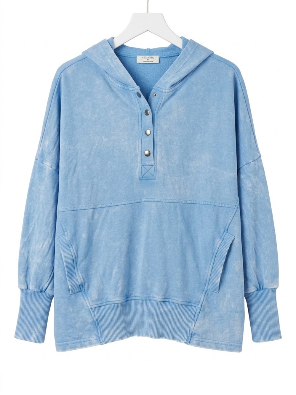 Zenana Washed Light Blue Hooded Pullover Sweatshirt